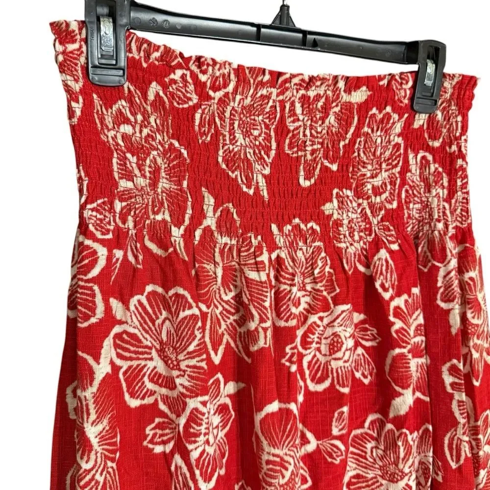 NWT Nautica Jeans Red High Waist Cotton Blend Floral Maxi Skirt Size Medium